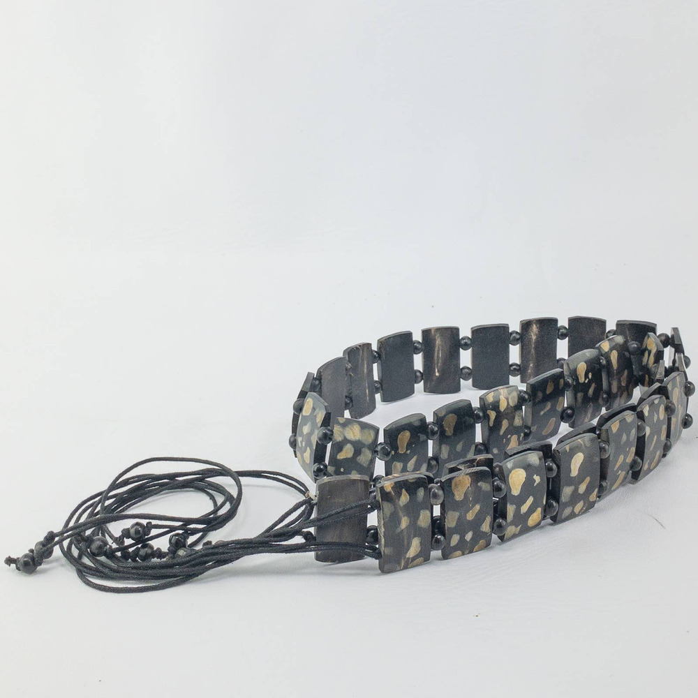 Women's Dress Tie belt Size 36 inches Acrylic Brown Beige Beads